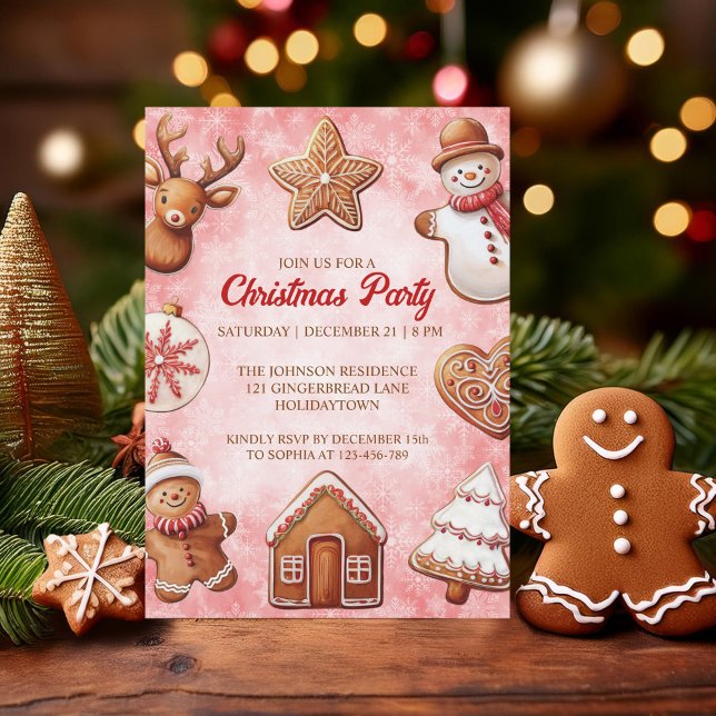 Invitation Gingerbread Cookies Arrière - plan rouge fête de N (Créateur téléchargé)