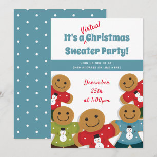 Invitation Gingerbread Homme Sweat Bleu Noël virtuel