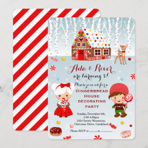 Invitation Gingerbread Maison jumeaux Anniversaire Fête Invit