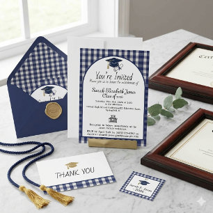 Invitation Gingham à carreaux bleu marine Classe 2026 
