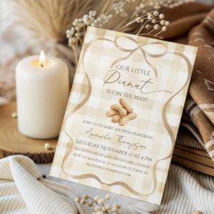 Invitation Gingham Beige Neutre Baby Shower Petit Écolier
