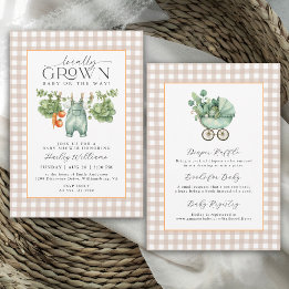 Invitation Gingham beige neutre de fabrication locale pour Ba