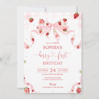 Invitation Gingham Berry First Birthday 1st Birthday