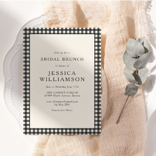 Invitation Gingham Noir et Blanc Simple et Élégant Brunch de