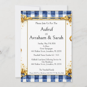 Invitation Gingham Or Bleu Blanc, Aufruf Juif, Luxe