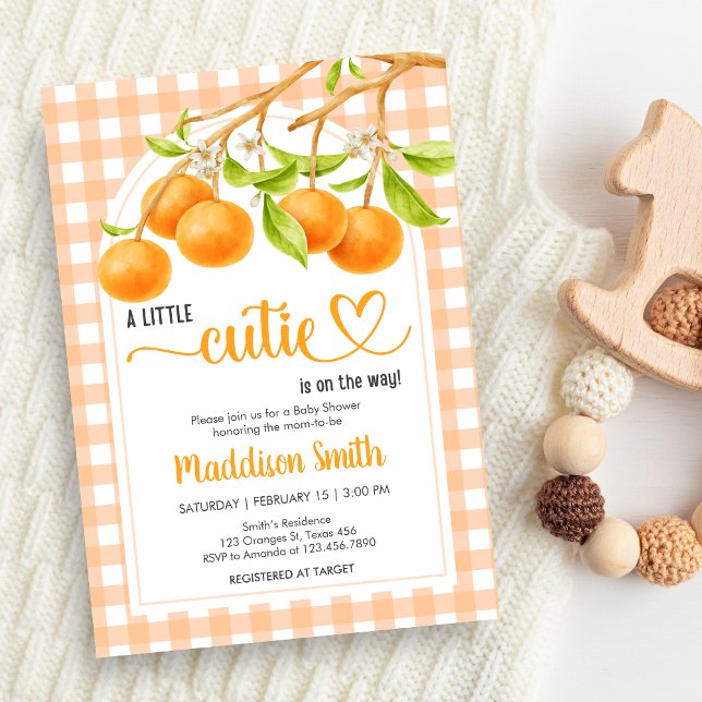 Invitation Gingham Orange Baby Shower (Little Cutie Orange Baby Shower Invitation)