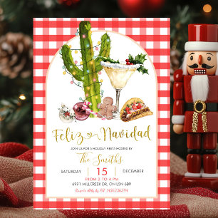 Invitation Gingham rouge Feliz Navidad Fête de Noël mexicaine