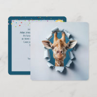 Girafe 3e anniversaire dans un trou de papier déch