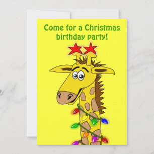 Invitation Girafe Amusante avec des lumières Noël lunaire