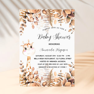 Invitation girafe baby shower eucalyptus jungle luxe