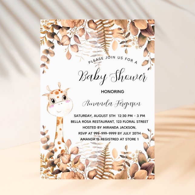 Invitation girafe baby shower eucalyptus jungle luxe (Créateur téléchargé)