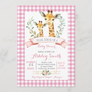 Invitation Girafe baby shower invitant fille rose