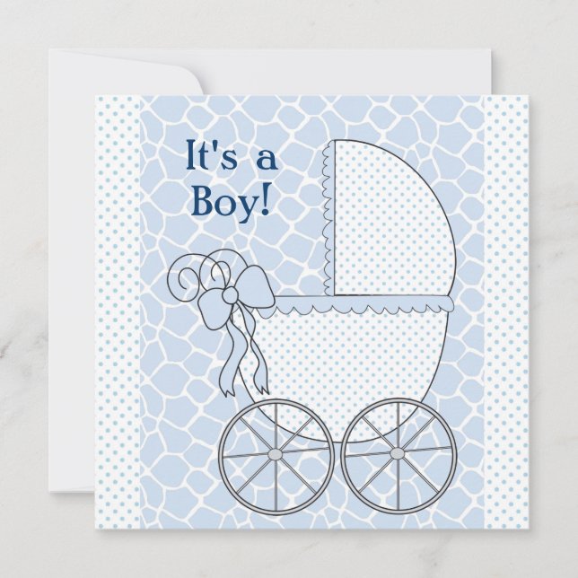 Invitation Girafe Bleue Baby Carriage Bébé garçon douche (Devant)