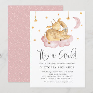 Invitation Girafe couchage mignonne rose C'est un Baby shower