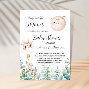 Invitation girafe de baby shower lune eucalyptus bois