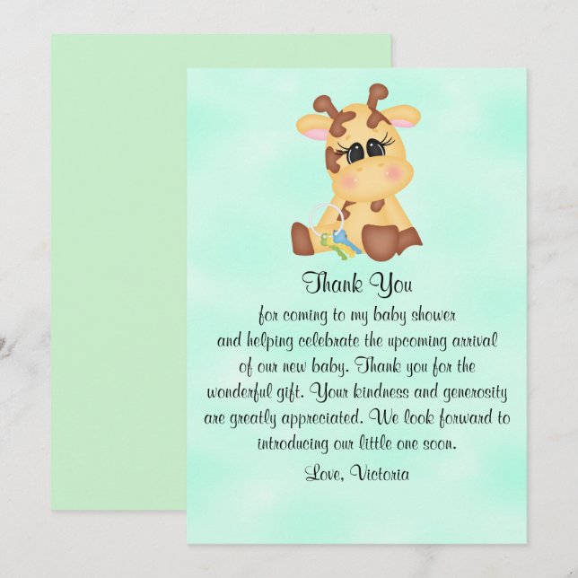 Invitation Girafe de neutre de genre de baby shower (Devant / Derrière)