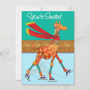 Invitation Girafe de patinage sur glace avec un foulard à la 
