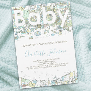 Invitation girafe d'ours éléphant Aquarelle bleu