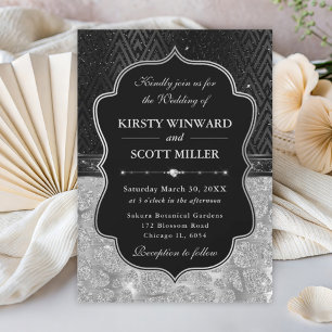 Invitation Girafe Mariage Taches Noir Argent Glamour