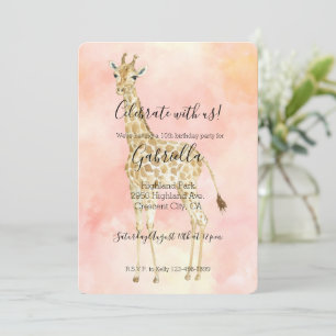 Invitation Girafe pêche rose