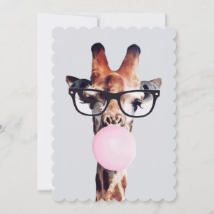 Invitation Girafe portant des lunettes soufflant un bubble gu