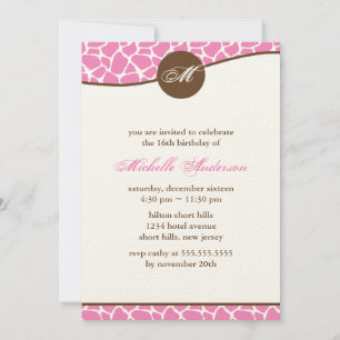 Invitation Girafe rose Imprimer Anniversaire