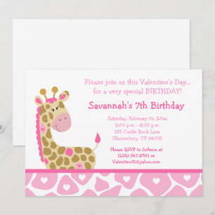 Invitation Girafe rose Valentines Jour Anniversaire Invitatio