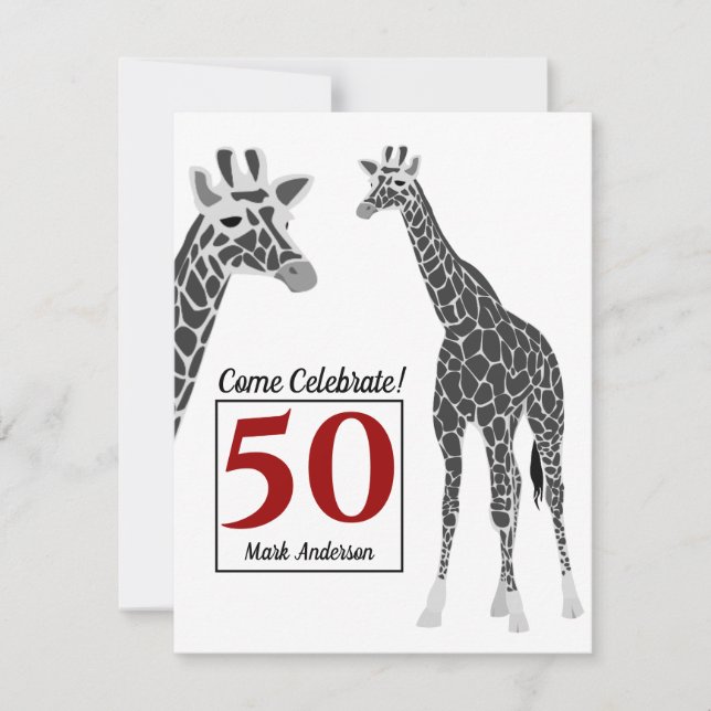 Invitation Girafe Safari 50e anniversaire (Devant)