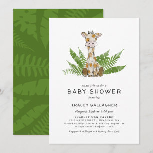 Invitation Girafe Safari mignonne avec Baby shower Feuille Ju