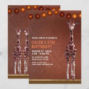 Invitation Giraffe africaine Brown Orange fête d'anniversaire