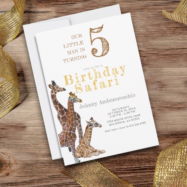 Invitation Giraffe Anniversaire Safari Célébration pour 5 ans (Giraffe Child Birthday Party Invitation)
