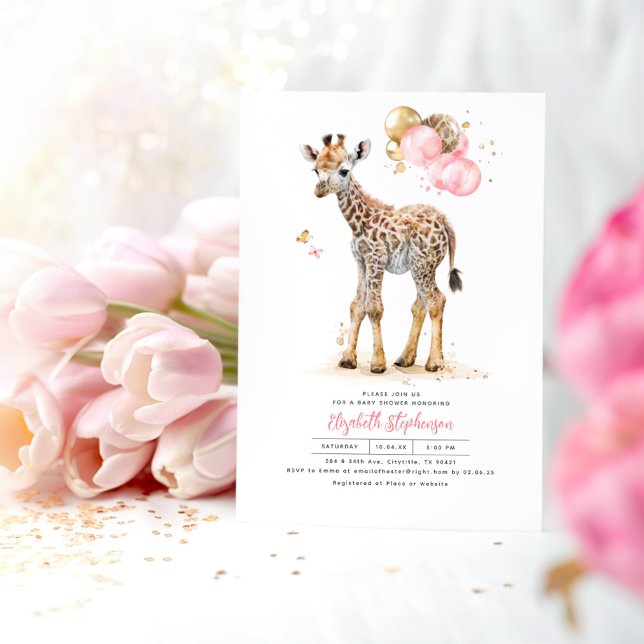 Invitation Giraffe Baby mignonne rose Brown or Baby shower fi (Giraffe Baby Shower Invitations)