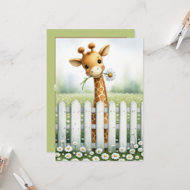 Invitation Giraffe baby shower Avec Marguerite (Devant/Arrière en situation)