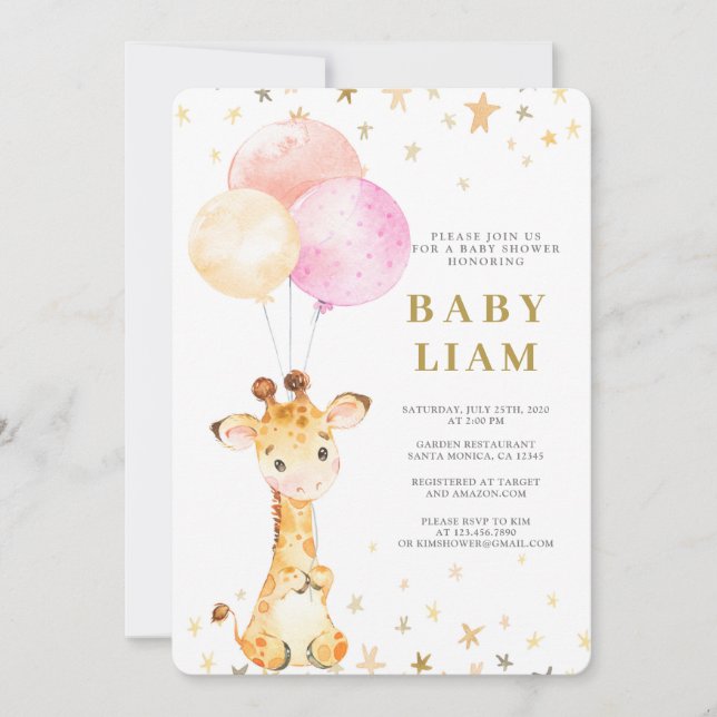 Invitation Giraffe Baby shower fille (Devant)