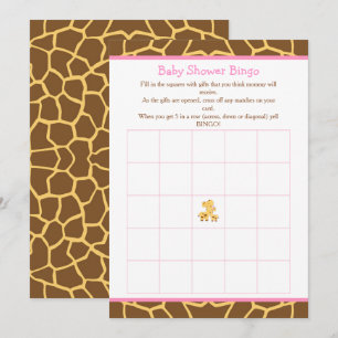 Invitation Giraffe Baby shower fille rose Bingo