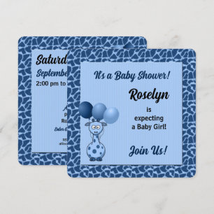 Invitation Giraffe Bleue pour Baby shower Garçons