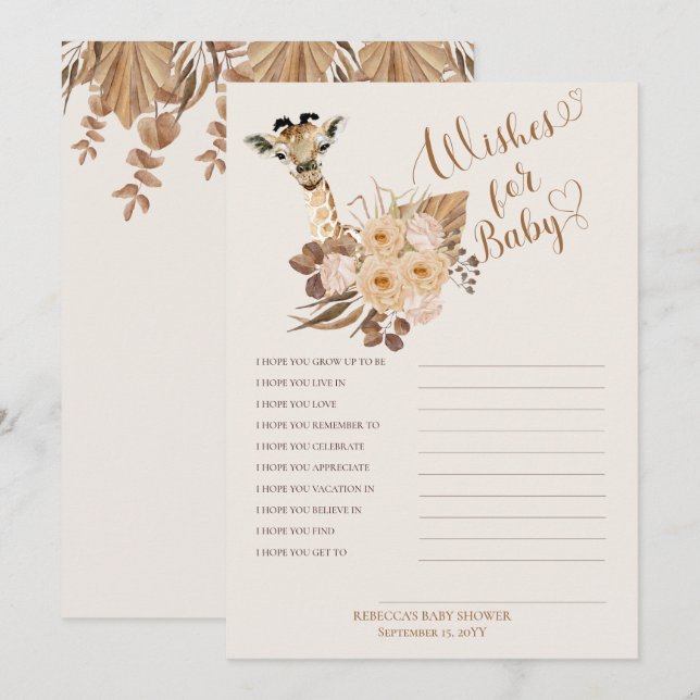 Invitation Giraffe Boho Herbes Baby shower Wives for Baby (Devant / Derrière)