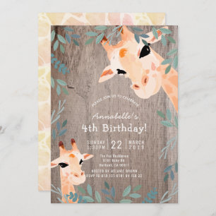 Invitation Giraffe Bois rustique Verdure Anniversaire