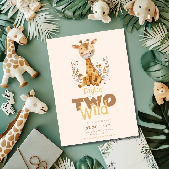 Invitation Giraffe Deux animaux sauvages Safari 2e anniversai (Créateur téléchargé)