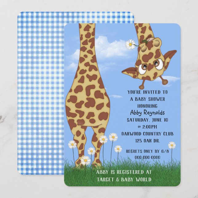 Invitation Giraffe et Baby shower de marguerite (Devant / Derrière)