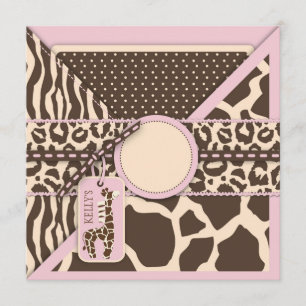 Invitation Giraffe et Cupcake rose Safari Deuxième anniversai
