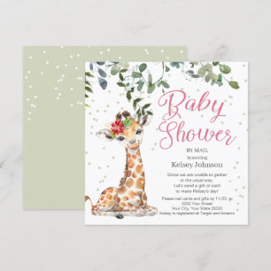 Invitation Giraffe Eucalyptus Baby shower floral rose