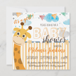 Invitation Giraffe fun Baby shower lumineux