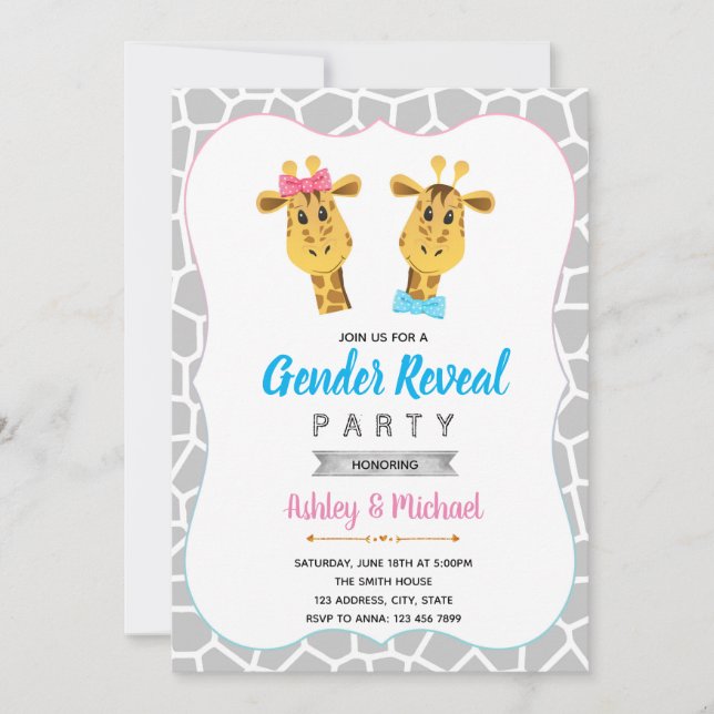 Invitation Giraffe Genre révéler l'invitation de la fête (Devant)