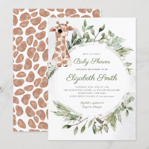 Invitation Giraffe Green Genre Neutre Baby shower animal