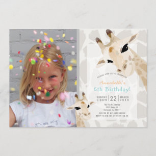 Invitation Giraffe Greige Aquarelle Enfants Photo Anniversair
