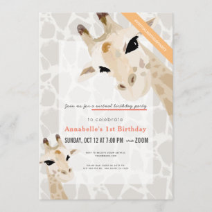 Invitation Giraffe Greige Aquarelle pour enfants Anniversaire