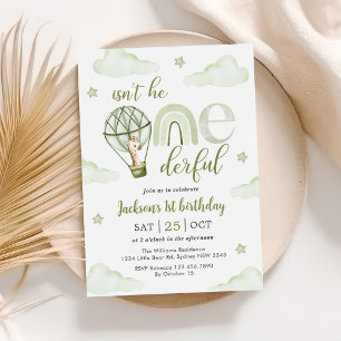 Invitation Giraffe Hot Air Balloon Green Boy 1er anniversaire