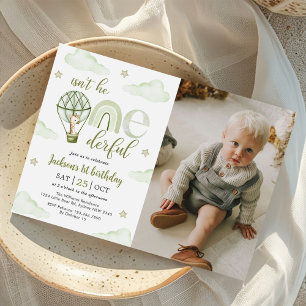 Invitation Giraffe Hot Air Balloon Vert 1er Anniversaire Phot