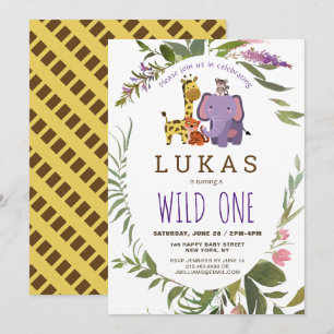 Invitation Giraffe Jungle Safari animal 1er anniversaire